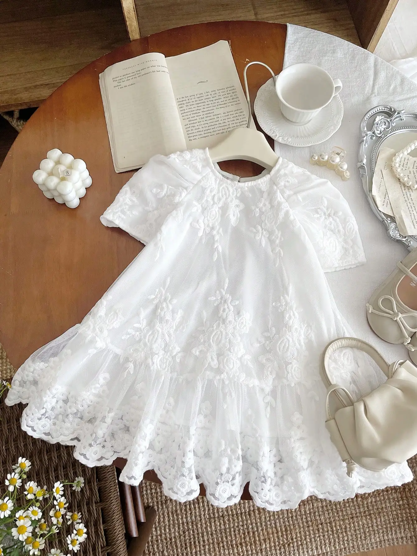 White Floral Embroidery Sheer Mesh Lace Dress For Women
White Floral Embroidery Sheer Mesh Lace Dress For Women