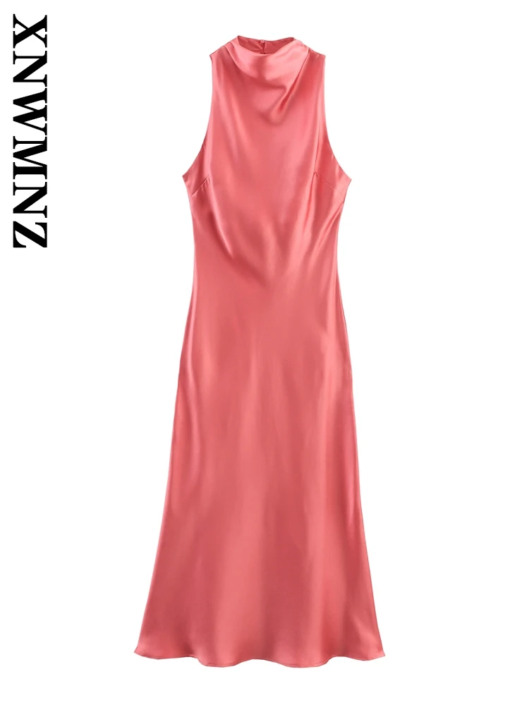XNWMNZ 2025 Summer New Lady Fashion Sexy Shoulder Button back Satin midi Dresses Chic club Woman's Sleeveless Dress
XNWMNZ 2025 Summer New Lady Fashion Sexy Shoulder Button back Satin midi Dresses Chic club Woman's Sleeveless Dress
