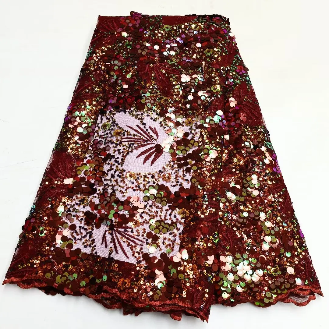 Wine French Lace Fabric with Sequins Embroidery, African Tulle, High Quality, 5 Yards
Wine French Lace Fabric with Sequins Embroidery, African Tulle, High Quality, 5 Yards