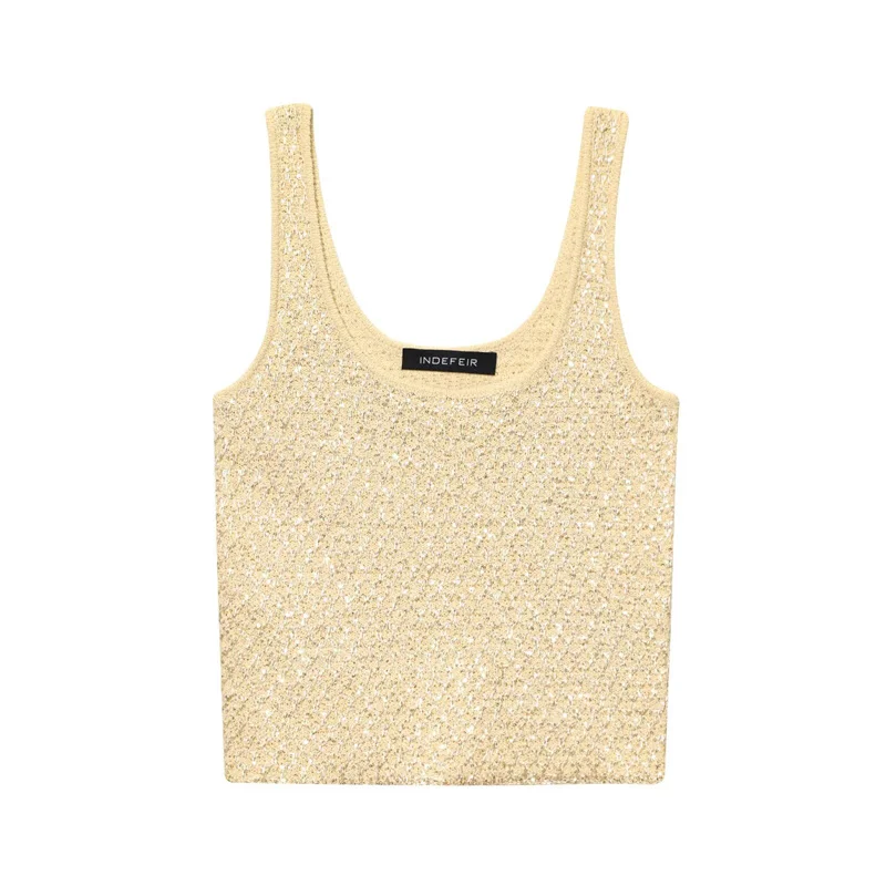 Women's Blouse New Summer 2025 Yellow Sleeveless Sequin-Embellished Knit Blouse Vest Sexy Fashionable Casual and Versatile
Women's Blouse New Summer 2025 Yellow Sleeveless Sequin-Embellished Knit Blouse Vest Sexy Fashionable Casual and Versatile