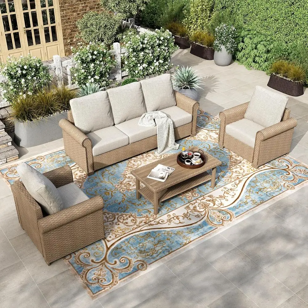 All-Weather 5-Seat Wicker Patio Furniture Set with 44 Coffee Table and Thick Cushions for Outdoor, Beige
All-Weather 5-Seat Wicker Patio Furniture Set with 44 Coffee Table and Thick Cushions for Outdoor, Beige