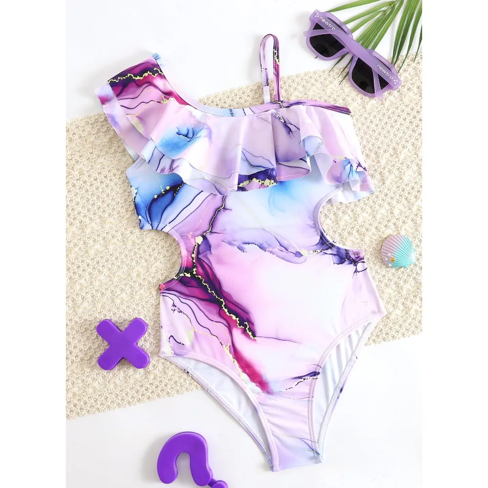 Girl One Shoulder Marble Print One Piece Swimsuit for Kids Ruffle Children's Swimwear 6-12 Years Beach Wear Cut Out Bathing Suit
Girl One Shoulder Marble Print One Piece Swimsuit for Kids Ruffle Children's Swimwear 6-12 Years Beach Wear Cut Out Bathing Suit