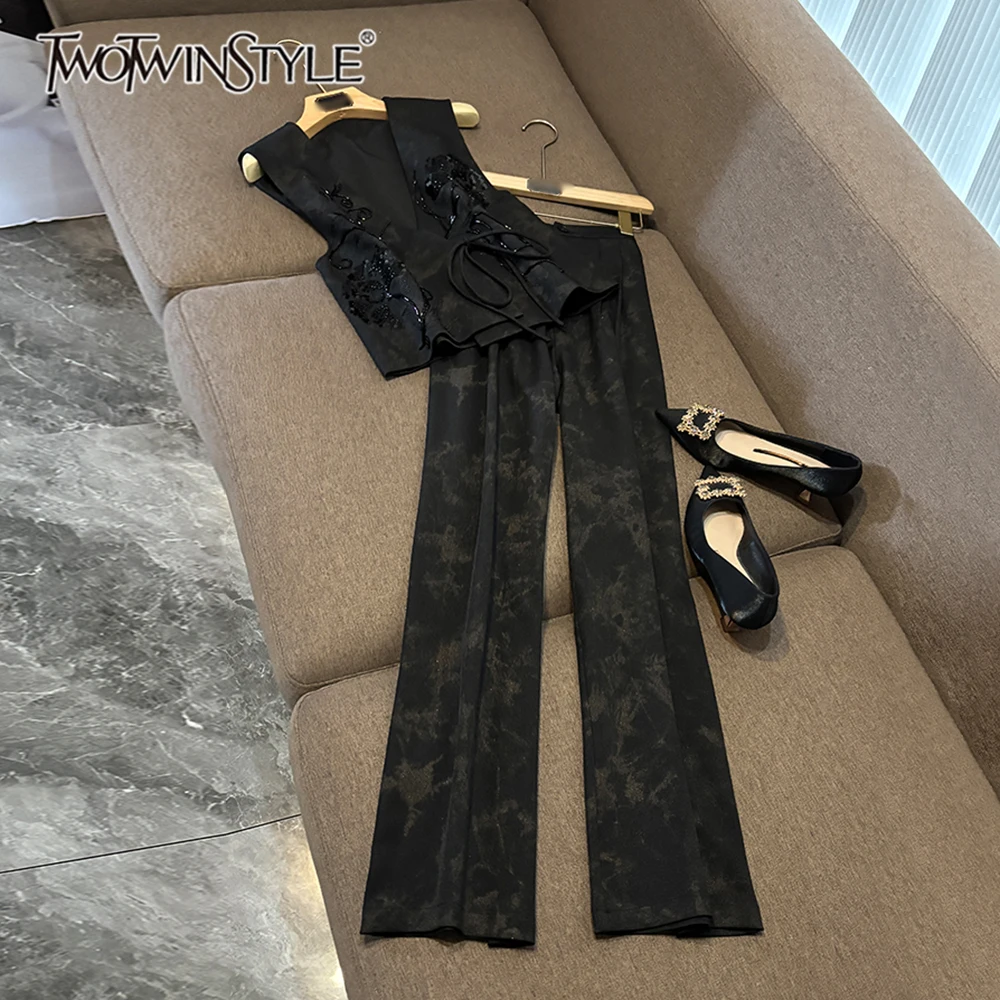 TWOTWINSTYLE Solid Two Piece Sets for Women Round Neck Sleeveless Vest High Waist Long Pants Minialist Set Female New KSE538972
TWOTWINSTYLE Solid Two Piece Sets for Women Round Neck Sleeveless Vest High Waist Long Pants Minialist Set Female New KSE538972
