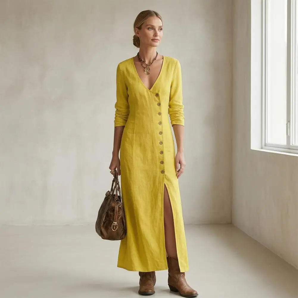 Women's Side Slit Long Dress, Casual Button Down V Neck Bodycon Dress,Beach Vacation Sundress Loose Fit Mid-length Dress
Women's Side Slit Long Dress, Casual Button Down V Neck Bodycon Dress,Beach Vacation Sundress Loose Fit Mid-length Dress