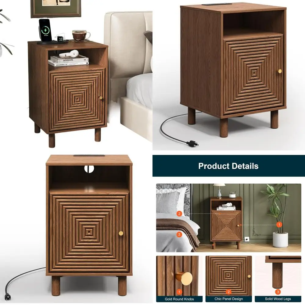 Modern Charging Nightstand with Door, Solid Wood Accent Table for Bedroom and Entryway in Brown
Modern Charging Nightstand with Door, Solid Wood Accent Table for Bedroom and Entryway in Brown