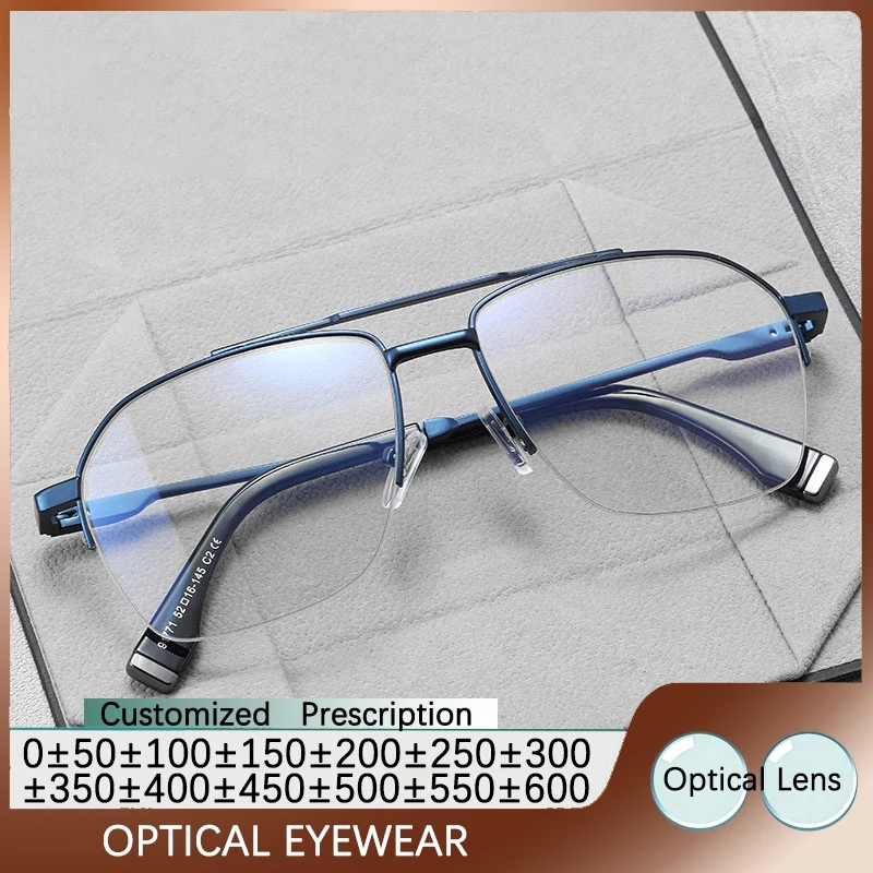 Double Girder Business Glasses Frame Metal Half Frame Men's Anti Blue Light Myopia Reading Glasses Optical Prescription Lenses
Double Girder Business Glasses Frame Metal Half Frame Men's Anti Blue Light Myopia Reading Glasses Optical Prescription Lenses