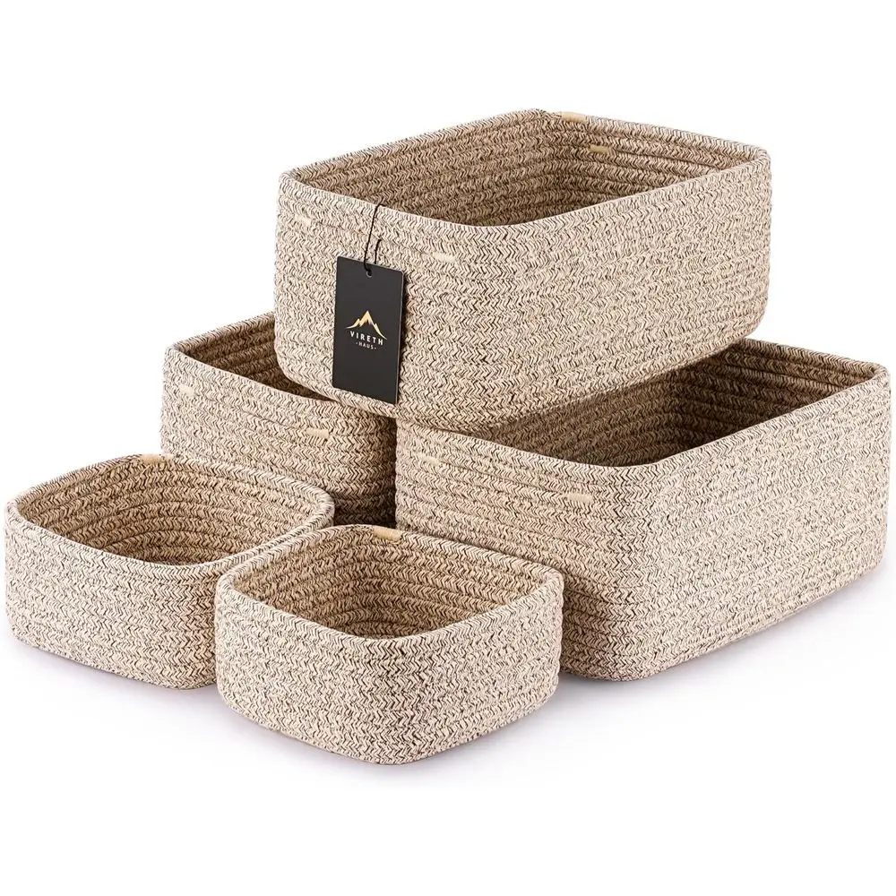5-Pack Small Woven Rope Storage Baskets - Organizer Bins for Closet, Shelves, Bookshelves, Nursery, Changing Table, Fabric Cube
5-Pack Small Woven Rope Storage Baskets - Organizer Bins for Closet, Shelves, Bookshelves, Nursery, Changing Table, Fabric Cube