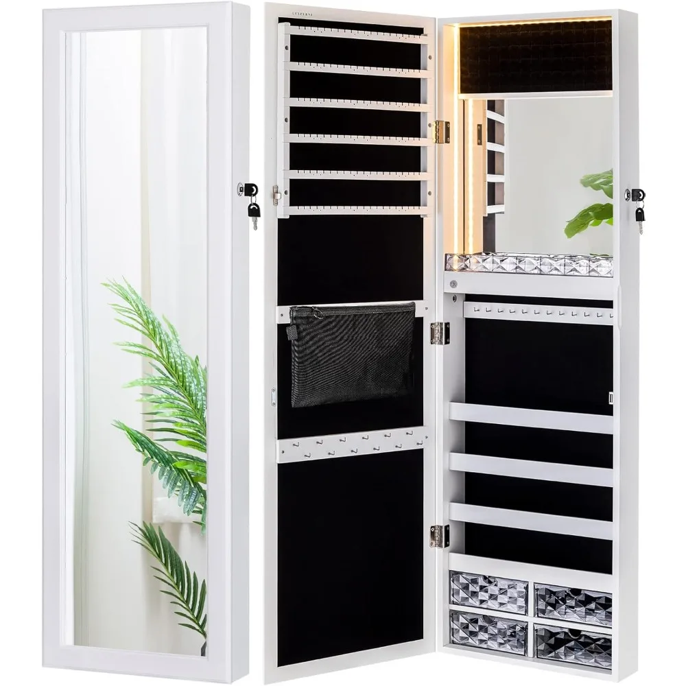 Mirror Jewelry Cabinet 79 LED Lights Wall-Mount/Door-Hanging Armoire, Lockable Storage Organizer w/Drawers (White)
Mirror Jewelry Cabinet 79 LED Lights Wall-Mount/Door-Hanging Armoire, Lockable Storage Organizer w/Drawers (White)