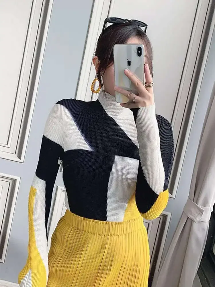 Miyake 2025 Summer Fashion Casual Hundred Design Comfortable Women's Pleated Clash T-shirt Women Half High Neck Tight Pullover
Miyake 2025 Summer Fashion Casual Hundred Design Comfortable Women's Pleated Clash T-shirt Women Half High Neck Tight Pullover