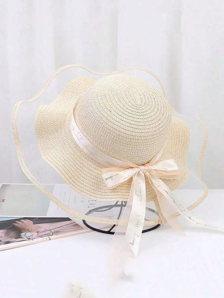 Womens Summer Wide Brim Sun Hat With Wave Mesh And Bow For Beach Travel Sun Protection
Womens Summer Wide Brim Sun Hat With Wave Mesh And Bow For Beach Travel Sun Protection