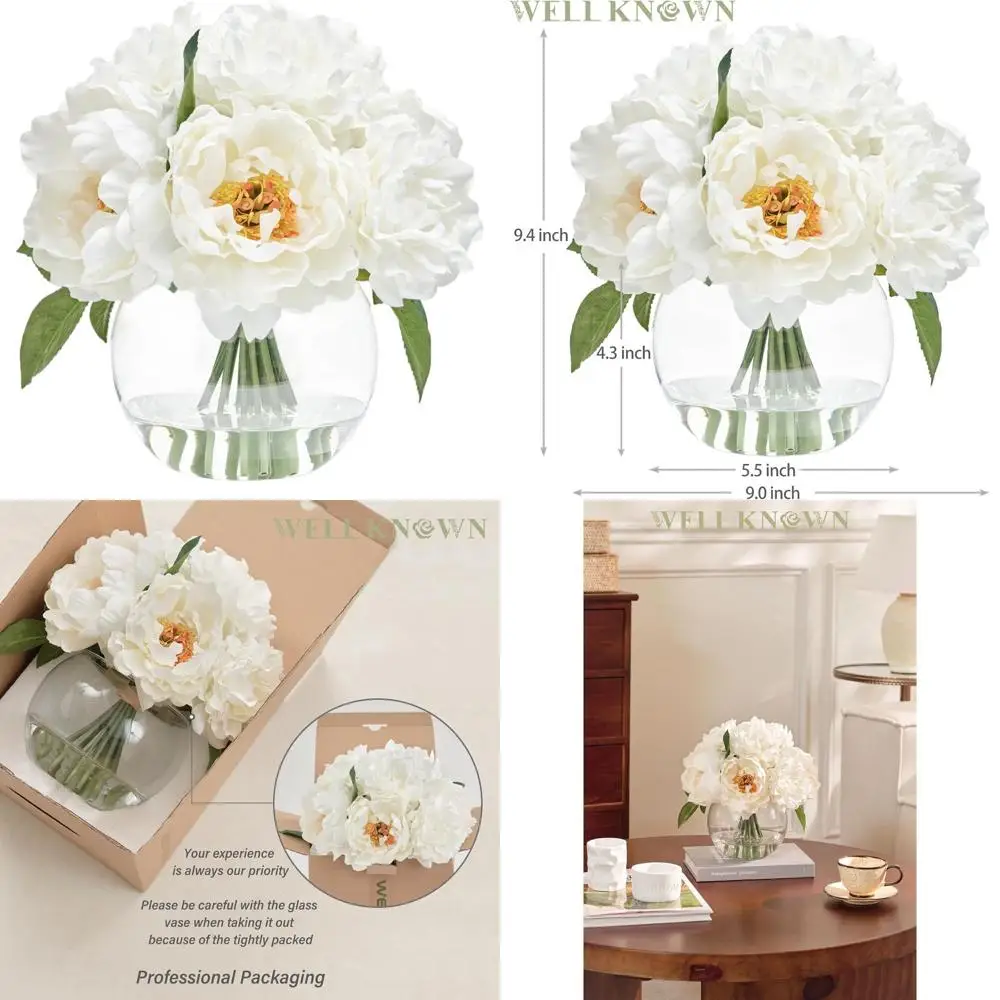 Elegant Silk White Peonies in Glass Vase, Faux Flower Arrangement for Home, Dining Table Centerpieces, Ideal for Winter, Spring,
Elegant Silk White Peonies in Glass Vase, Faux Flower Arrangement for Home, Dining Table Centerpieces, Ideal for Winter, Spring,