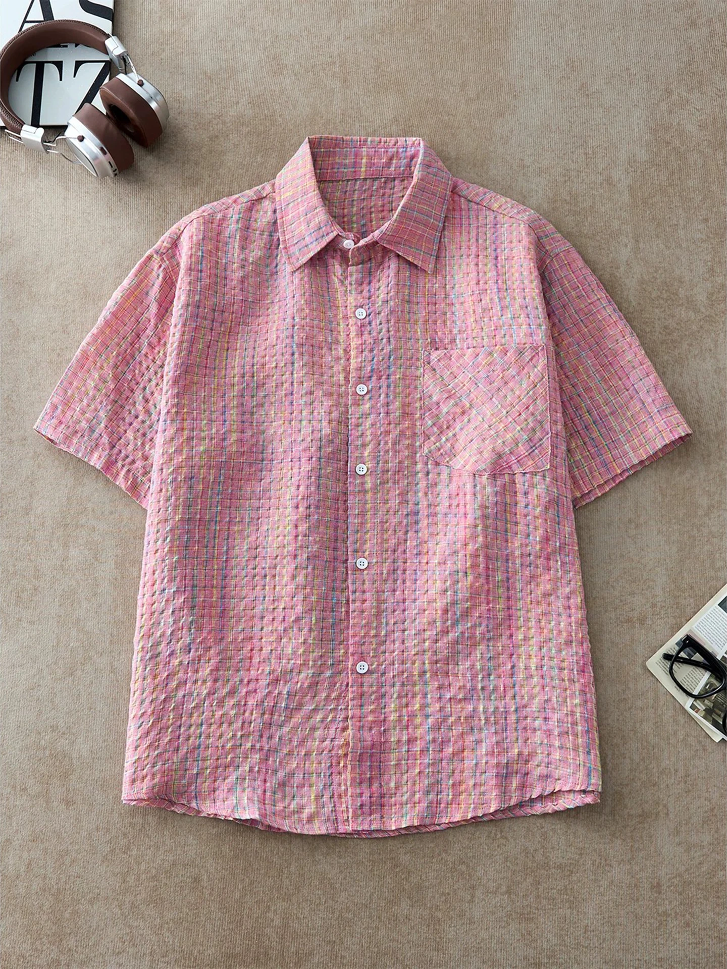 Pink Bubble Texture Plaid Short Sleeve Shirt Unisex Summer Design Neutral Style Breathable Lightweight Polyester Cotton Blend
Pink Bubble Texture Plaid Short Sleeve Shirt Unisex Summer Design Neutral Style Breathable Lightweight Polyester Cotton Blend