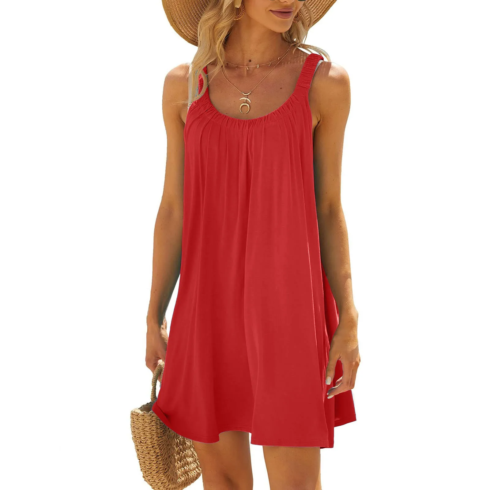 New Summer Beach Holiday Straps Dress Women 2024 Solid Color Sleeveless Backless Mini Dress Loose Round Neck Short Dresses
New Summer Beach Holiday Straps Dress Women 2024 Solid Color Sleeveless Backless Mini Dress Loose Round Neck Short Dresses