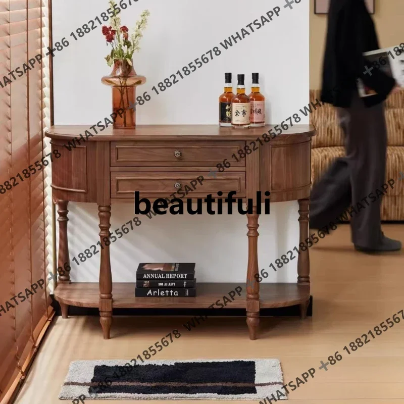 American retro solid wood entrance table, medieval semi-round entrance table black, storage table, decoration H
American retro solid wood entrance table, medieval semi-round entrance table black, storage table, decoration H