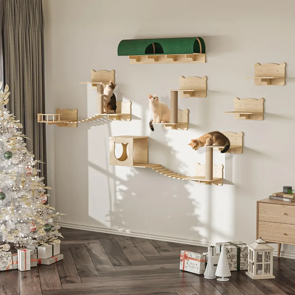 Cat Wall Shelves, 16 Pcs Set Wall Mounted Cat Shelves with Bed, House, Steps, Bridge Ladder, Tunnel and Scratching Post
Cat Wall Shelves, 16 Pcs Set Wall Mounted Cat Shelves with Bed, House, Steps, Bridge Ladder, Tunnel and Scratching Post