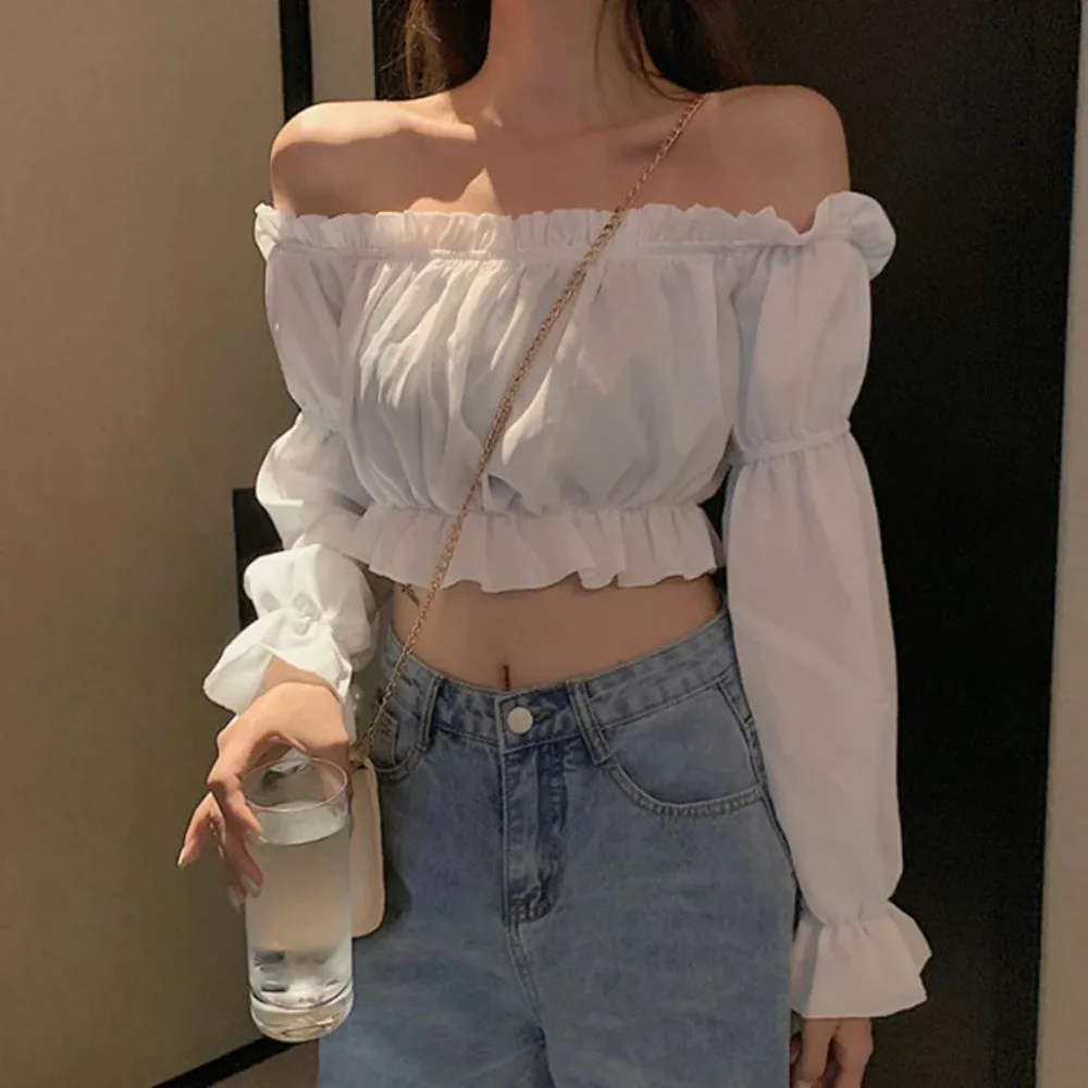 Women Top Sexy Blouse Off Shoulder Long Sleeve Solid Color White Shirt Puff Sleeve Ruffle Tunic Crop Summer Tube
Women Top Sexy Blouse Off Shoulder Long Sleeve Solid Color White Shirt Puff Sleeve Ruffle Tunic Crop Summer Tube
