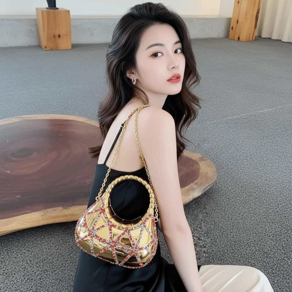 Crystal Embellished Crescent Evening Clutch High-shine Finish Geometric Pattern Rhinestone Box Purse Reflective Texture
Crystal Embellished Crescent Evening Clutch High-shine Finish Geometric Pattern Rhinestone Box Purse Reflective Texture