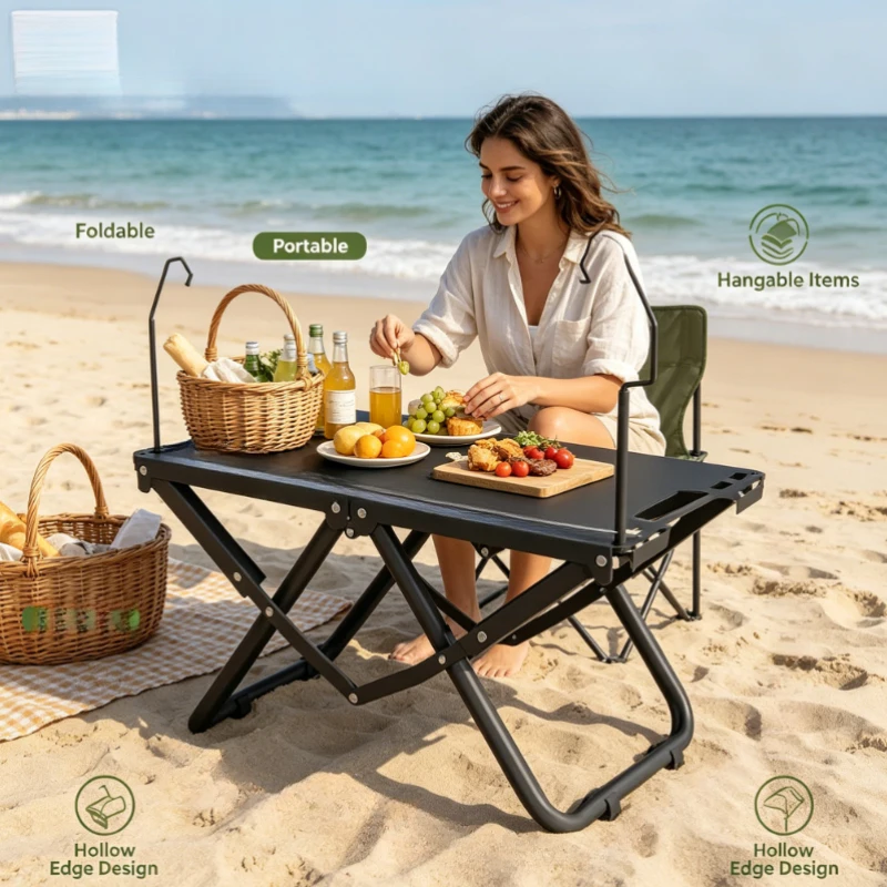 Portable Foldable Outdoor Sand Beach Table, Lightweight Camping Picnic Desk with Hollow Edge Hangable Design for Travel and Home
Portable Foldable Outdoor Sand Beach Table, Lightweight Camping Picnic Desk with Hollow Edge Hangable Design for Travel and Home