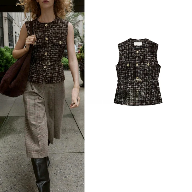 Golden Button Texture Vest round Ne Svel Belted New Autumn Women's Faion Polyester Fiber 00% Commute Sle
Golden Button Texture Vest round Ne Svel Belted New Autumn Women's Faion Polyester Fiber 00% Commute Sle