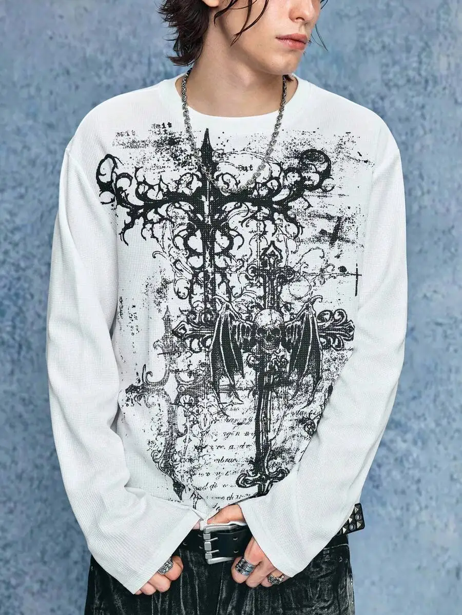 Casual White Long Sleeve Graphic Sweatshirt With Skull And Wing Print
Casual White Long Sleeve Graphic Sweatshirt With Skull And Wing Print