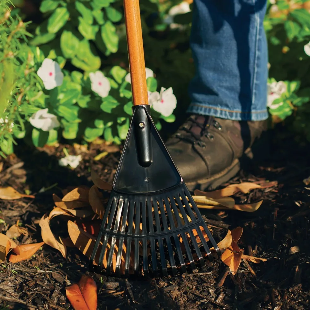 (4 pack) 8-inch Wood & Poly Shrub Leaf Rake, Used for cleaning up bushes and shrubs within tight spaces
(4 pack) 8-inch Wood & Poly Shrub Leaf Rake, Used for cleaning up bushes and shrubs within tight spaces