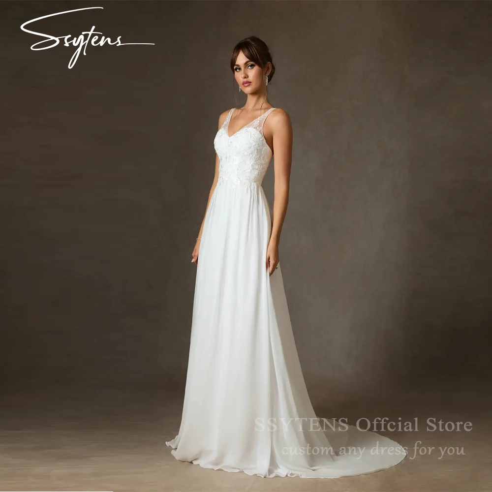 SSYTENS Elegant Simple V-Neck Lace Chiffon Wedding Dress for Women A-Line Sleeveless Appliques Bride Gown Vestidos De Novia
SSYTENS Elegant Simple V-Neck Lace Chiffon Wedding Dress for Women A-Line Sleeveless Appliques Bride Gown Vestidos De Novia