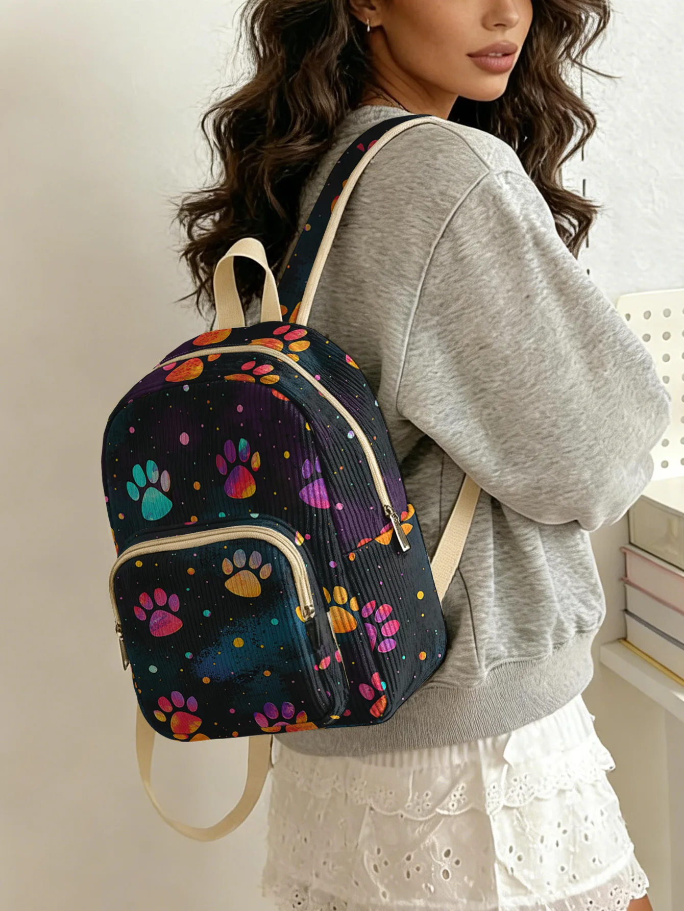 Colorful Galaxy Cat Paw Allover Print Women Fashion Backpack Corduroy Multi-pocket Large Capacity Commuter Bag
Colorful Galaxy Cat Paw Allover Print Women Fashion Backpack Corduroy Multi-pocket Large Capacity Commuter Bag