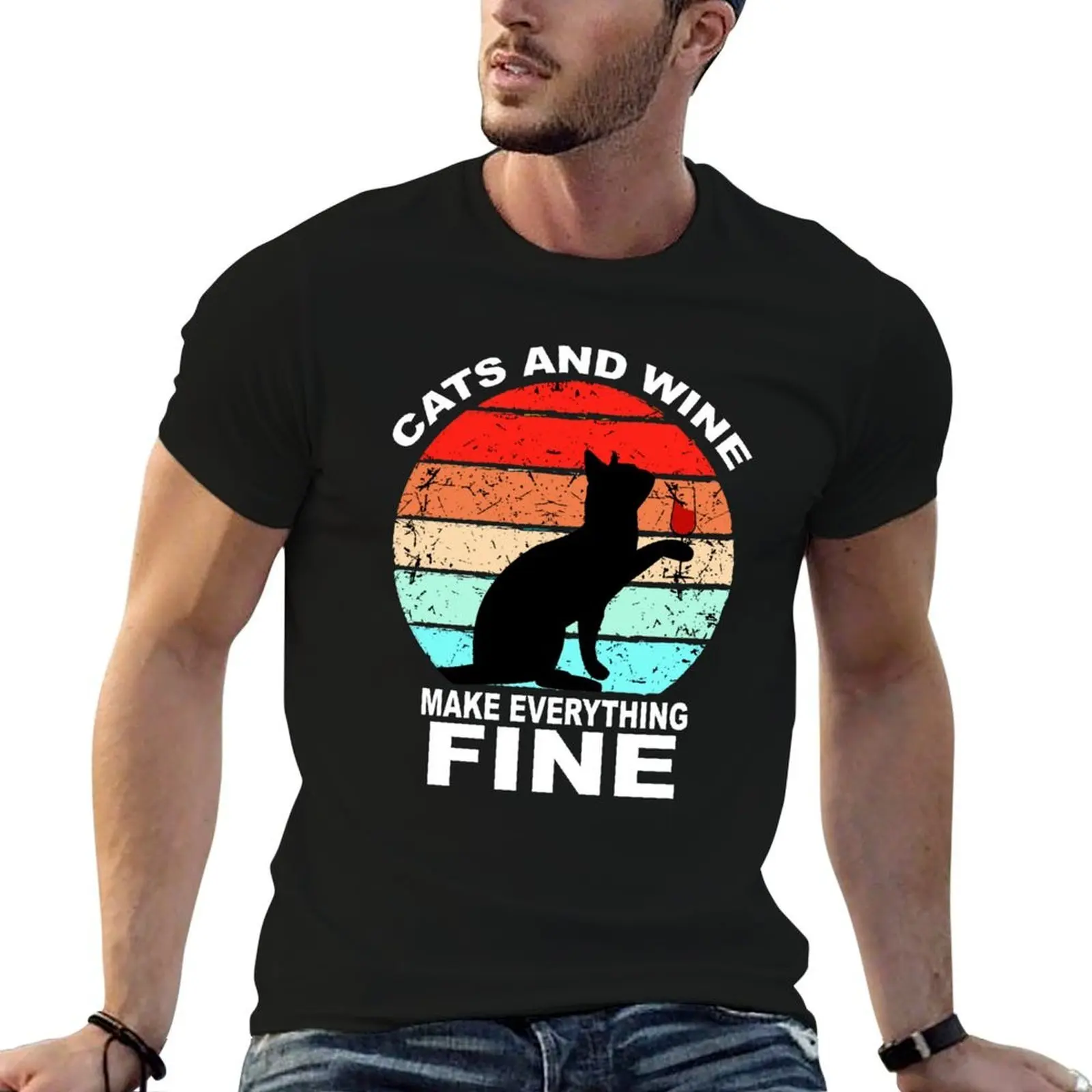 Cats And Wine Make Everything Fine T-Shirt cotton t shirts man 100% t shirt man casual anime t shirts oversize T-shirt
Cats And Wine Make Everything Fine T-Shirt cotton t shirts man 100% t shirt man casual anime t shirts oversize T-shirt
