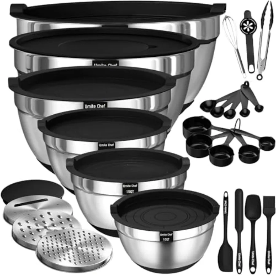 Thickened Heavy-Duty 26pcs Stainl Steel Bowl, Mixing Bowl Set with Lid, Grater Attachment, Non-Slip Bottom and Kitchen Gadget S
Thickened Heavy-Duty 26pcs Stainl Steel Bowl, Mixing Bowl Set with Lid, Grater Attachment, Non-Slip Bottom and Kitchen Gadget S