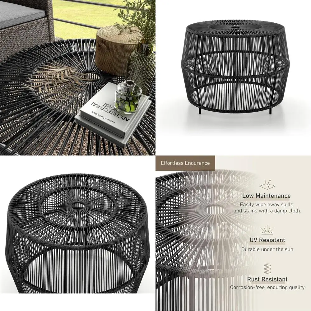 Outdoor Boho Rattan Metal Coffee Table - Weather-Resistant, Handcrafted for Patio, Pool, Garden, Black
Outdoor Boho Rattan Metal Coffee Table - Weather-Resistant, Handcrafted for Patio, Pool, Garden, Black