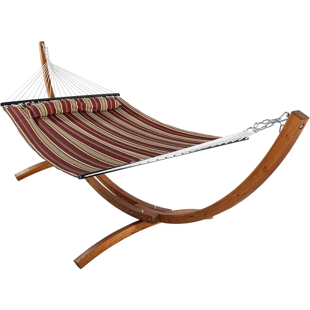 Double Quilted Fabric Hammock with 12-Foot Curved Arc Wood Stand - 400-Pound Capacity - Red Stripe, Hammocks
Double Quilted Fabric Hammock with 12-Foot Curved Arc Wood Stand - 400-Pound Capacity - Red Stripe, Hammocks