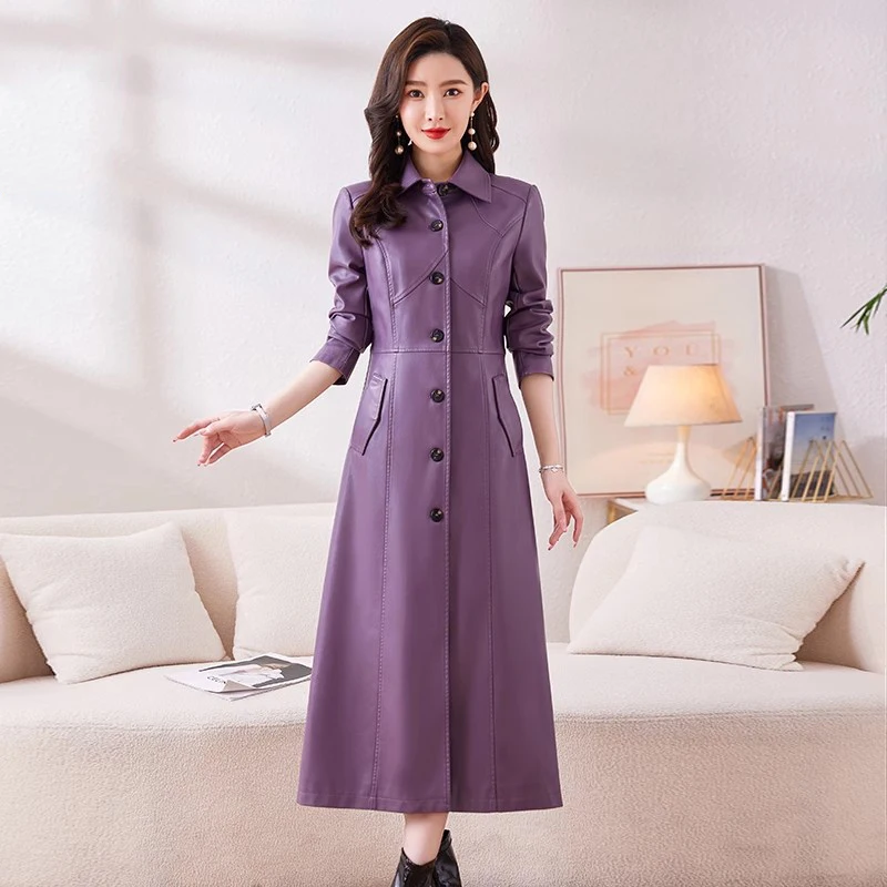 New Women Long Leather Coat Autumn Winter Fashion Turn-down Collar Single Breasted Casual Trench Coat Split Leather Overcoat
New Women Long Leather Coat Autumn Winter Fashion Turn-down Collar Single Breasted Casual Trench Coat Split Leather Overcoat
