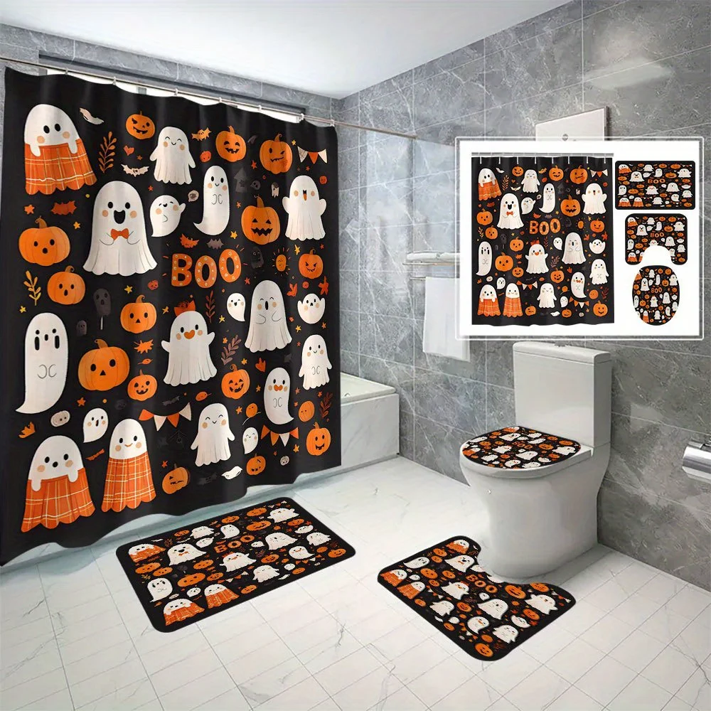 4-Piece Halloween Shower Curtain Set - Digital Printed Polyester, Non-Hole Design, Waterproof Bathroom Decor with Waterproof Pad
4-Piece Halloween Shower Curtain Set - Digital Printed Polyester, Non-Hole Design, Waterproof Bathroom Decor with Waterproof Pad