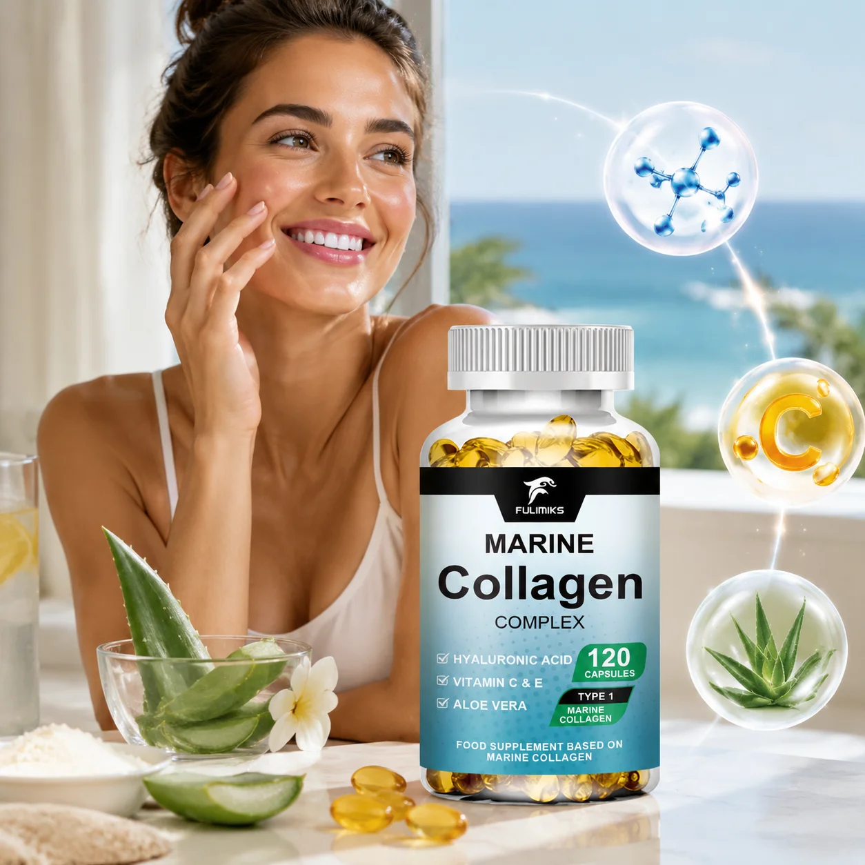 Hydrolyzed Marine Collagen 700mg Supplement, with Hyaluronic Acid & Aloe Vera, Supports Skin Health, Hair Growth & Nail Strength
Hydrolyzed Marine Collagen 700mg Supplement, with Hyaluronic Acid & Aloe Vera, Supports Skin Health, Hair Growth & Nail Strength