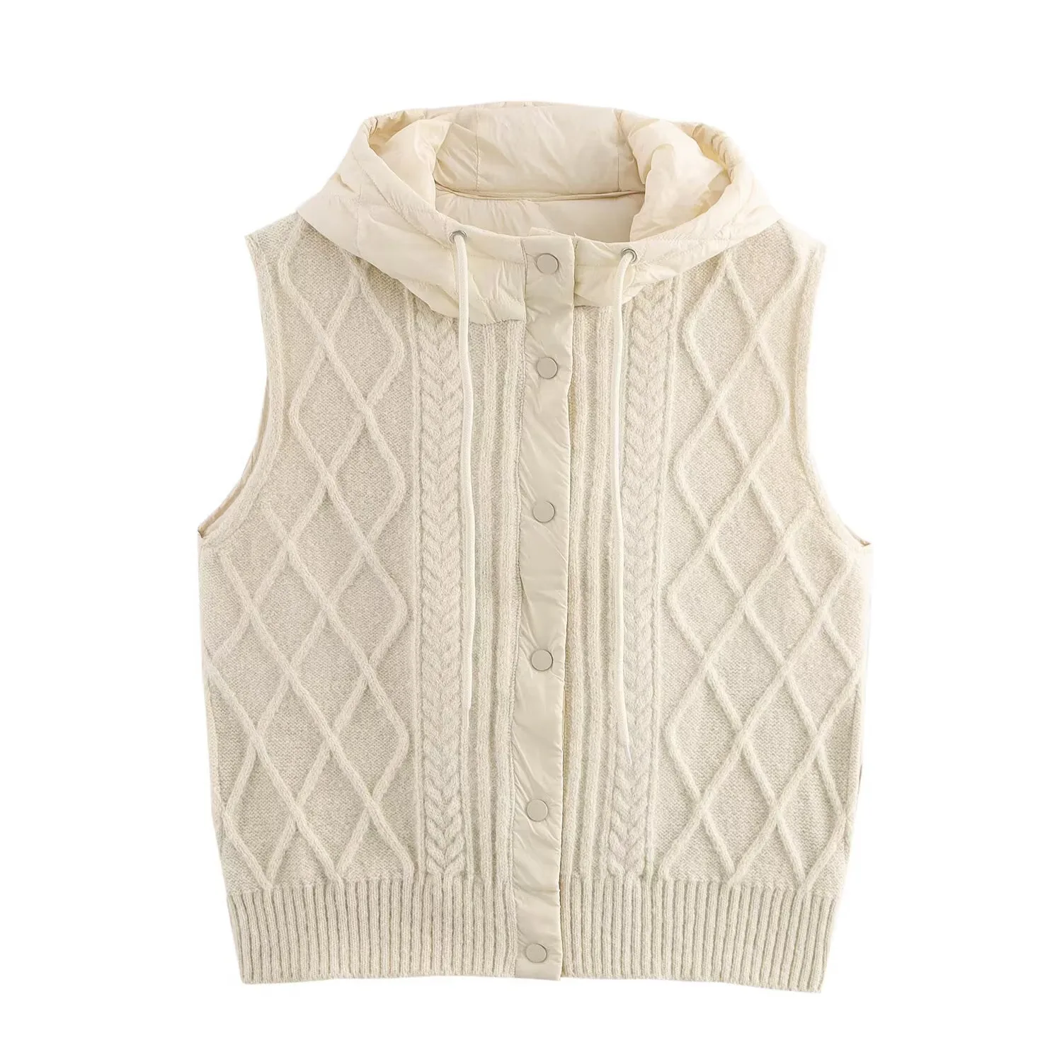 European and American clothing 2025 new autumn retro style twist quilted cotton splicing knitted hooded vest
European and American clothing 2025 new autumn retro style twist quilted cotton splicing knitted hooded vest