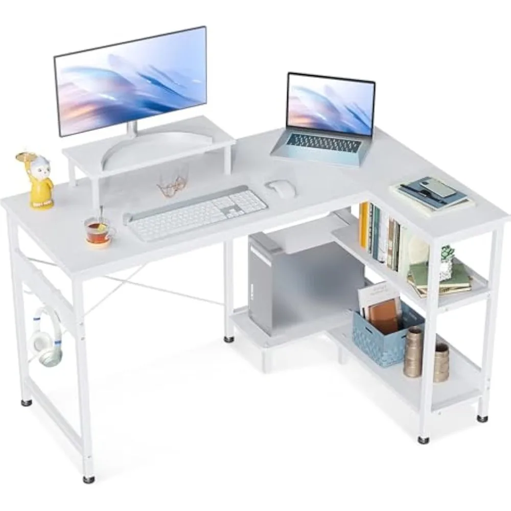 47 Inch Small L Shaped Computer Desk with Reversible Storage Shelves, L-Shaped Corner Desk with Monitor Stand for Small Space,
47 Inch Small L Shaped Computer Desk with Reversible Storage Shelves, L-Shaped Corner Desk with Monitor Stand for Small Space,