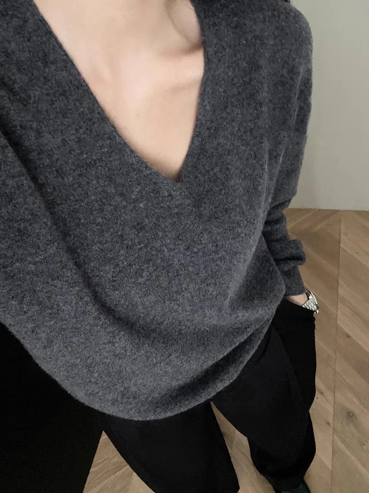 Свободный свитер V-Ne с глубокими глазами, женская осенне-зимняя верхняя одежда, мягкий уютный вязаный топ, длинный све, обычный тонкий 
Свободный свитер V-Ne с глубокими глазами, женская осенне-зимняя верхняя одежда, мягкий уютный вязаный топ, длинный све, обычный тонкий