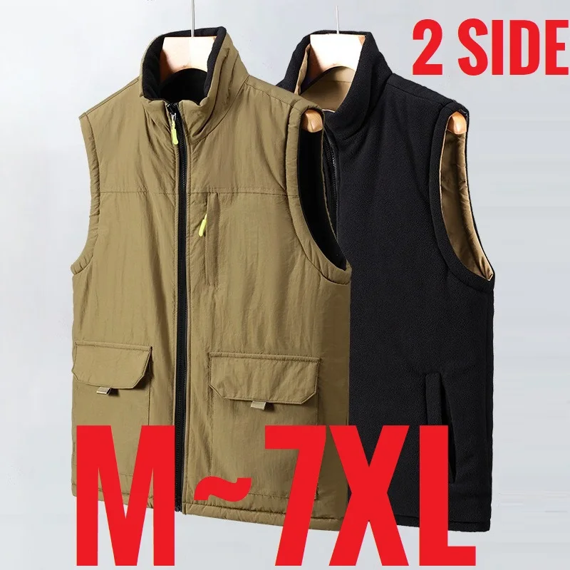 Большой размер, двусторонний жилет, мужская легкая куртка без рукавов, мужской флисовый жилет с несколькими карманами, осенний плюс большой черный жилет на молнии 
Большой размер, двусторонний жилет, мужская легкая куртка без рукавов, мужской флисовый жилет с несколькими карманами, осенний плюс большой черный жилет на молнии