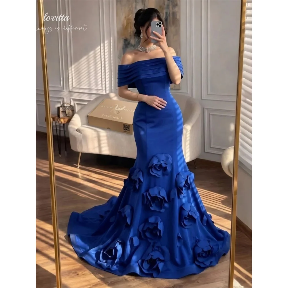 Lorrtta Satin Off The Shoulder Blue Mermaid Formal Evening Gown Elegant Off-Shoulder Pleated Neckline Finish Flowers Customized
Lorrtta Satin Off The Shoulder Blue Mermaid Formal Evening Gown Elegant Off-Shoulder Pleated Neckline Finish Flowers Customized
