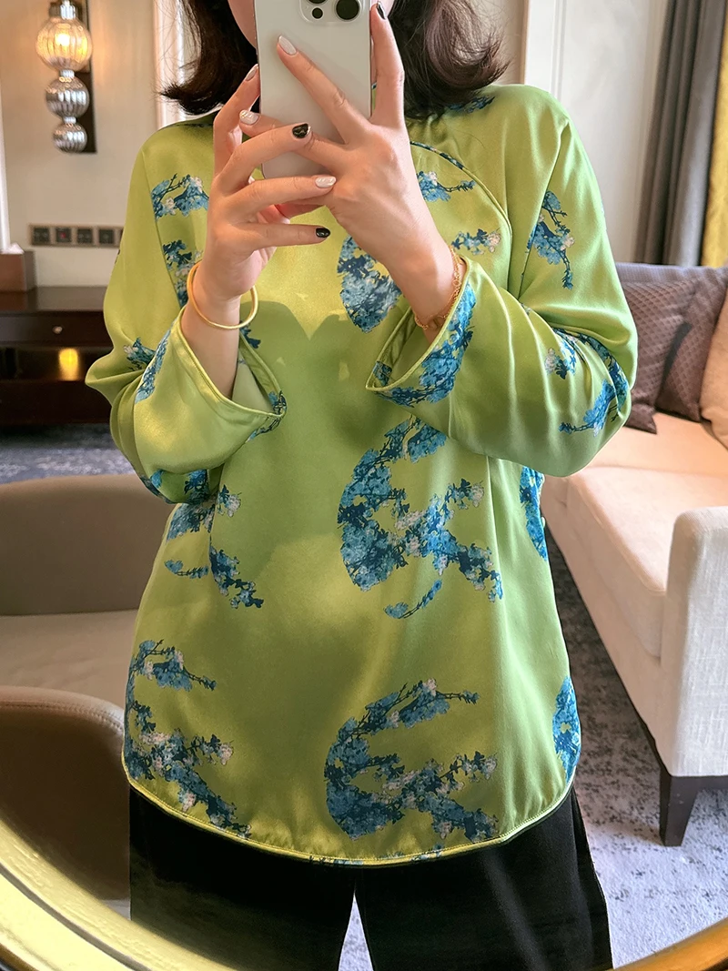 Retro Chinese Sle Silk irt Small Stand Collar Nine Sve Sand Waed True Silk Commute Sle Women's irt een Blue Color
Retro Chinese Sle Silk irt Small Stand Collar Nine Sve Sand Waed True Silk Commute Sle Women's irt een Blue Color