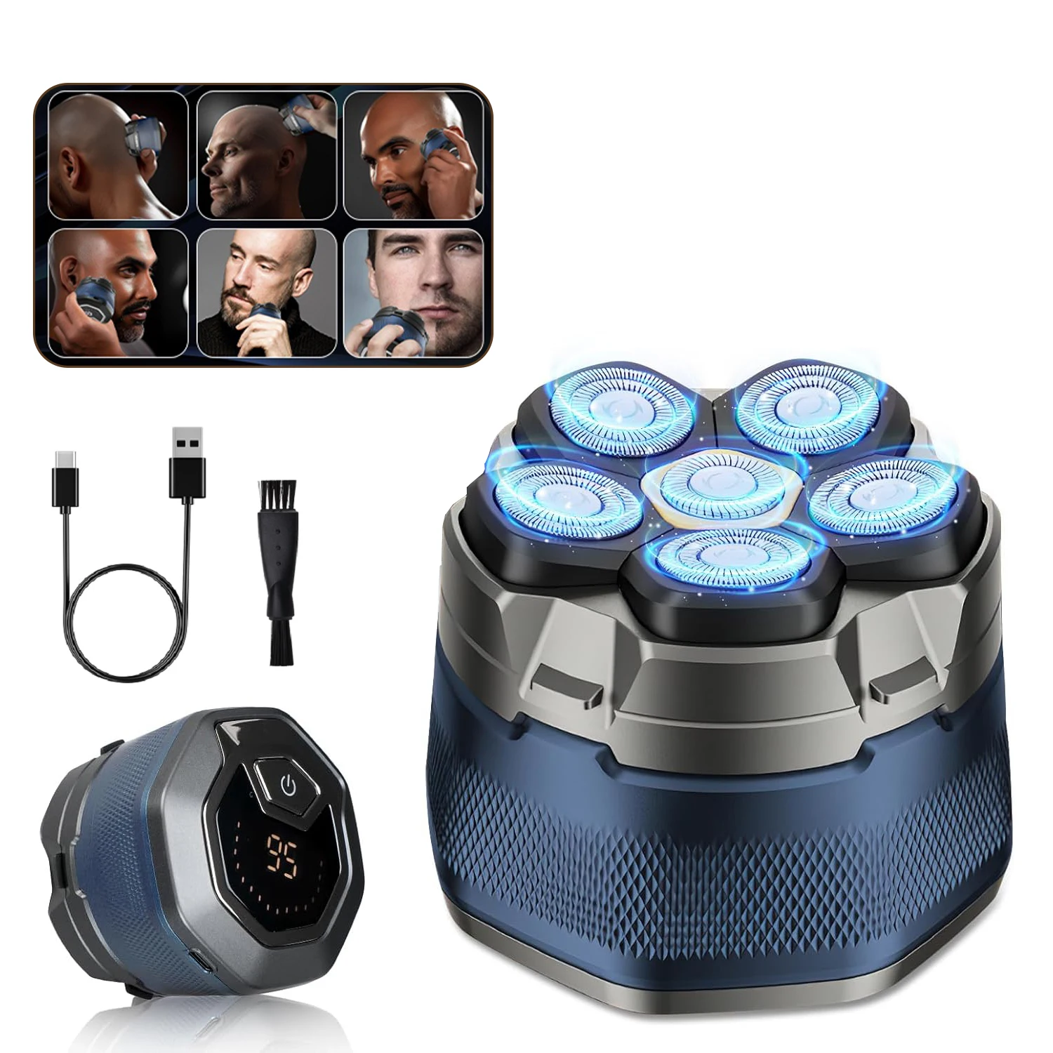 Tinsol Titanium Electric Head Shaver for Bald Men 6D Magnetic Razor Hair Trimmer Rechargeable LED Waterproof Face Hair Cutting