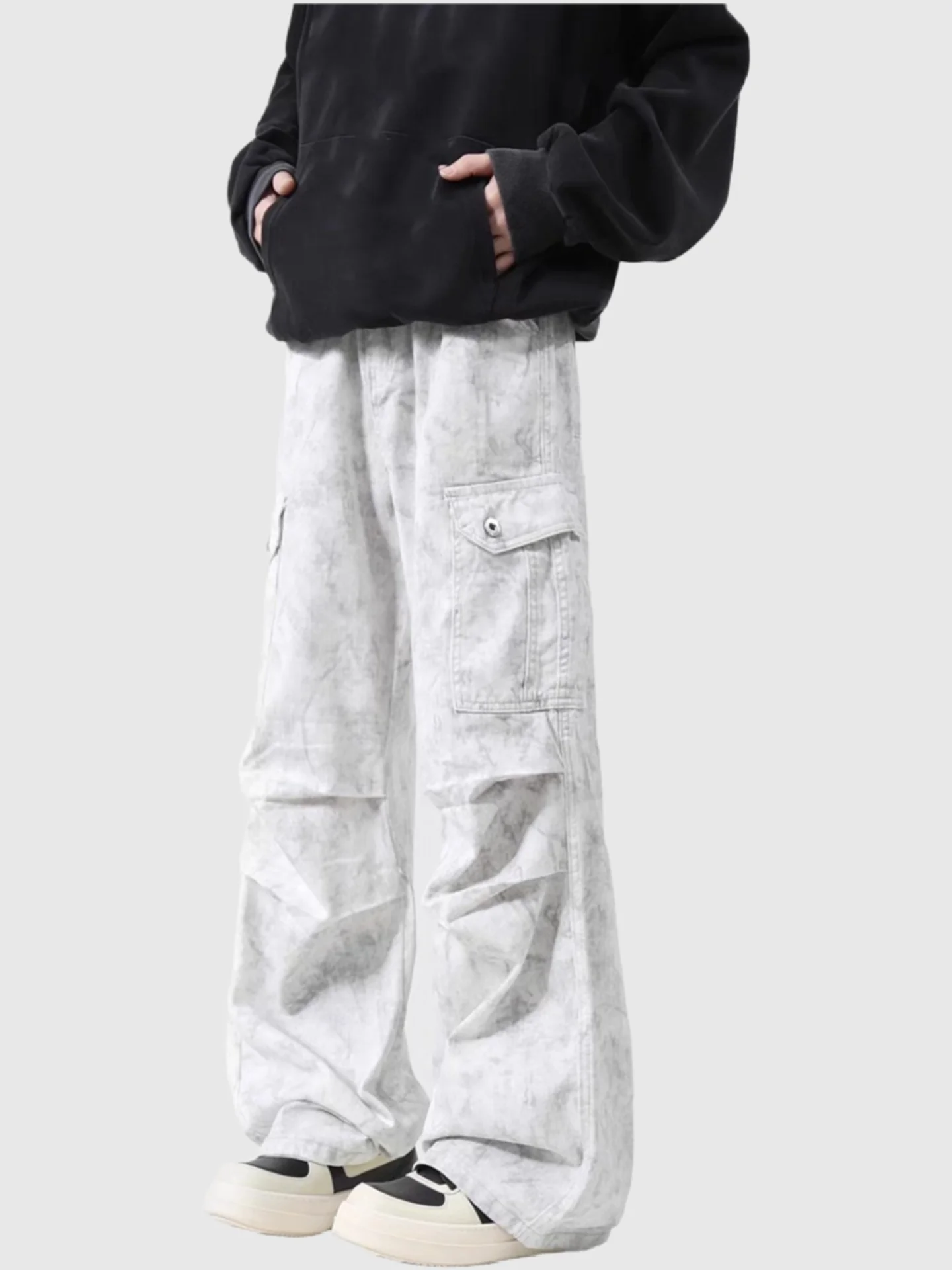 American Style Tie Dye Workwear Jeans Men's High Street Wide Leg Paratrooper Pants Dirty White Casual Trousers Loose Fit
American Style Tie Dye Workwear Jeans Men's High Street Wide Leg Paratrooper Pants Dirty White Casual Trousers Loose Fit