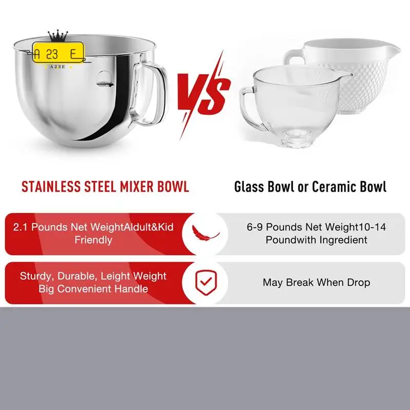 A23E-6QT Stainless Steel Mixer Bowl For Kitchenaid Stand Mixers, Kitchen Aid Mixing Bowl For 6QT Tilt-Head Mixer With Handle
A23E-6QT Stainless Steel Mixer Bowl For Kitchenaid Stand Mixers, Kitchen Aid Mixing Bowl For 6QT Tilt-Head Mixer With Handle