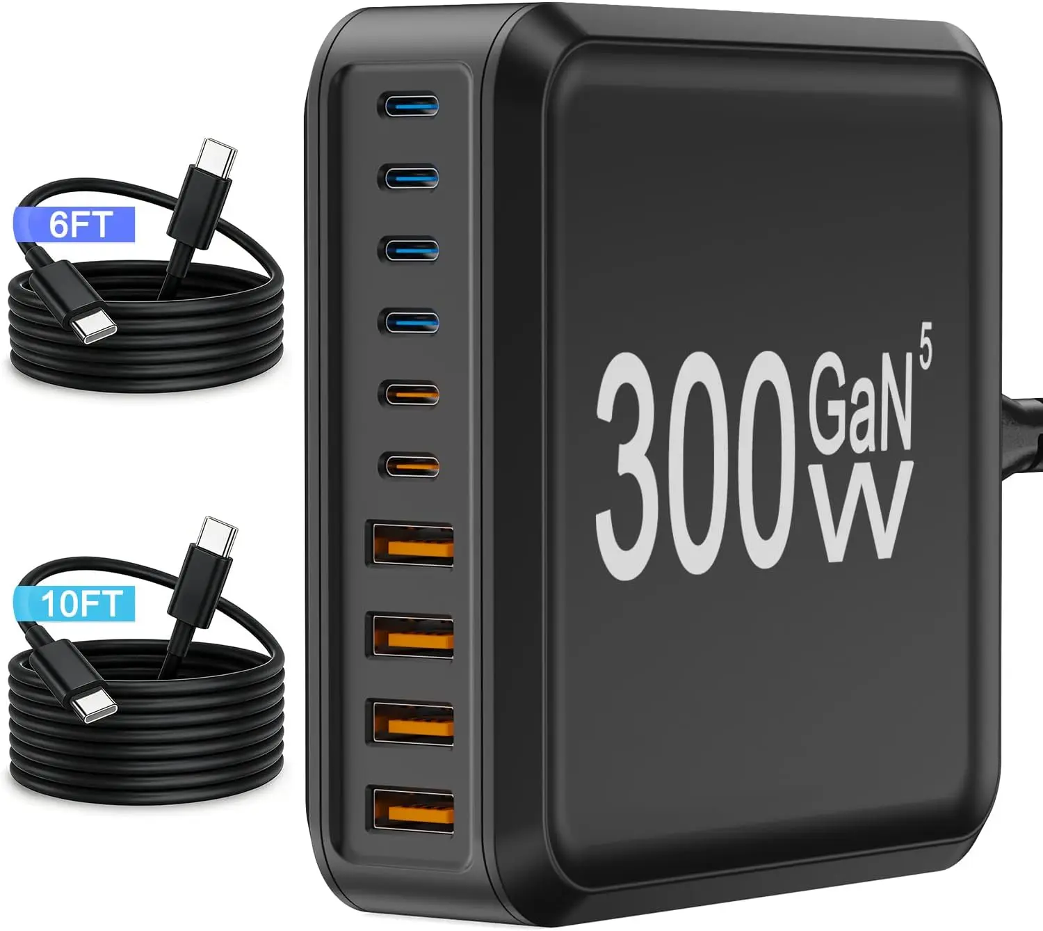 300W 10-Port USB C Charging Station, 4x45W+6x20W GaN Fast Charger Hub with 6FT/10FT Cables for iPhone 17 16 15, Samsung Galaxy S25 S24 S23, iPad, More
300W 10-Port USB C Charging Station, 4x45W+6x20W GaN Fast Charger Hub with 6FT/10FT Cables for iPhone 17 16 15, Samsung Galaxy S25 S24 S23, iPad, More
