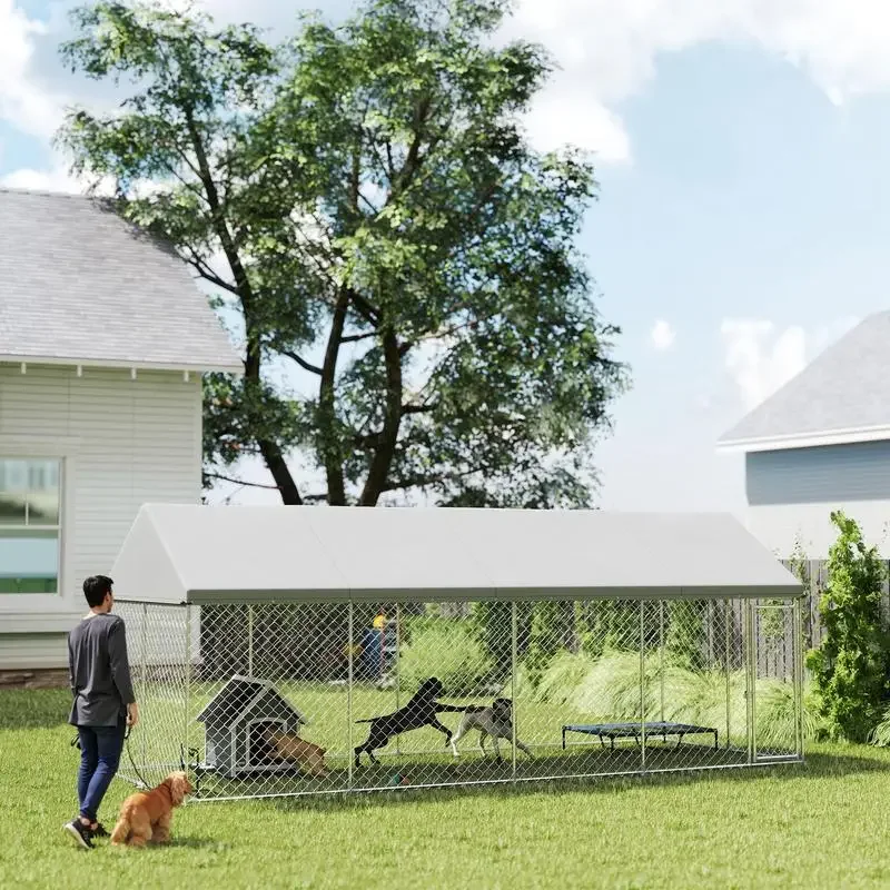 Heavy Duty Outdoor Dog Kennel with Waterproof Roof, Secure Latch, Chain Link Dog Run for Backyard, 19.7' x 7.5' x 7.9'
Heavy Duty Outdoor Dog Kennel with Waterproof Roof, Secure Latch, Chain Link Dog Run for Backyard, 19.7' x 7.5' x 7.9'