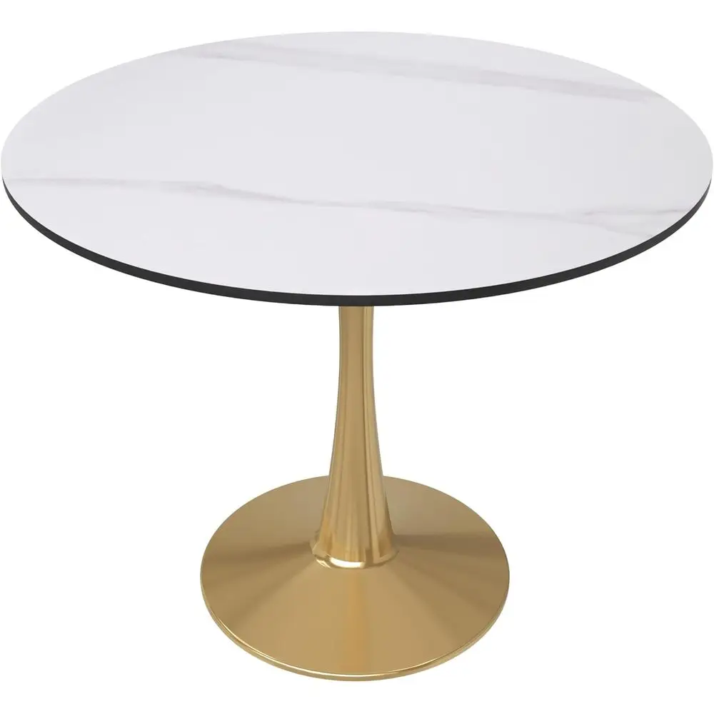 31 White Sintered Stone Top Dining Table with Gold Pedestal Base, Modern Accent or Kitchen Table for Café & Dining Rooms
31 White Sintered Stone Top Dining Table with Gold Pedestal Base, Modern Accent or Kitchen Table for Café & Dining Rooms