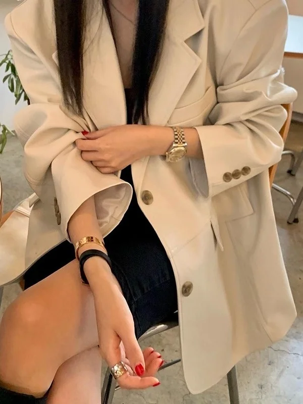 Faionable Long PU Leather Jaet Women's Suit Collar Outerwear Spring Design Sense Chic Sli Ladies' Coat
Faionable Long PU Leather Jaet Women's Suit Collar Outerwear Spring Design Sense Chic Sli Ladies' Coat