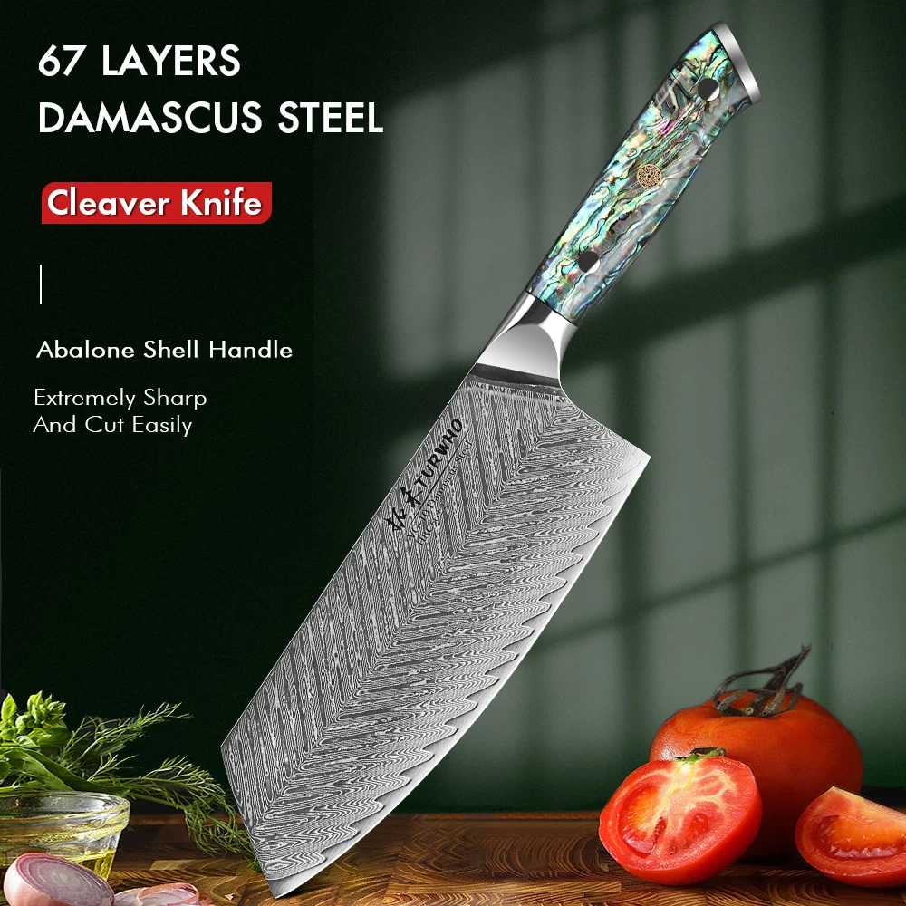 TURWHO 7.5" Cleaver Knife Damascus Steel Kitchen Knives Chinese Vegetable Meat Chef knife Cooking Tools Abalone shell Handle
TURWHO 7.5" Cleaver Knife Damascus Steel Kitchen Knives Chinese Vegetable Meat Chef knife Cooking Tools Abalone shell Handle