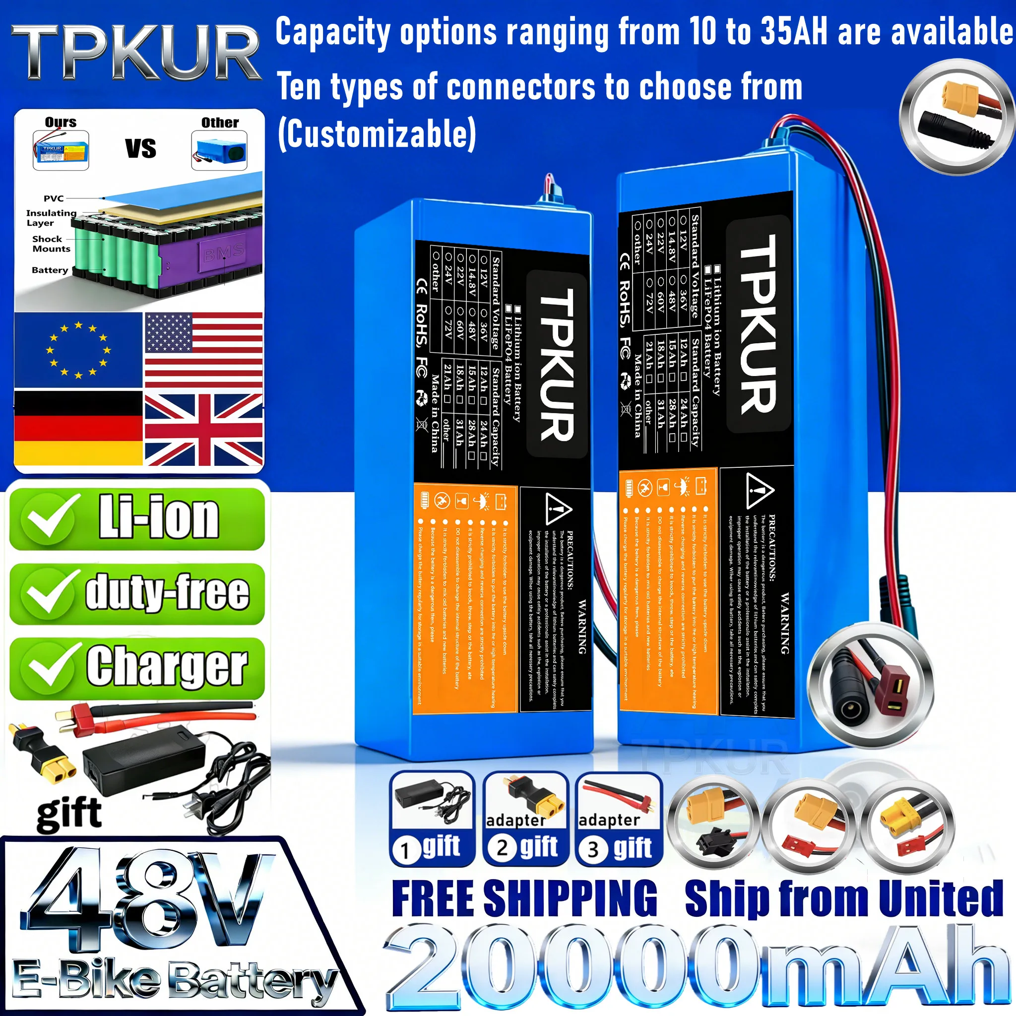 48V high-capacity lithium battery pack (10-35Ah) with a stable 13S6P configuration, featuring a built-in BMS, and dedicated comp
48V high-capacity lithium battery pack (10-35Ah) with a stable 13S6P configuration, featuring a built-in BMS, and dedicated comp