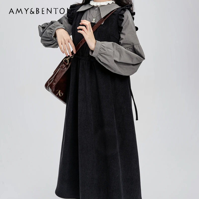 2024 New Autumn Sweet College Style Black Brown Fake Two-Piece Long Sleeved Dress For Women
2024 New Autumn Sweet College Style Black Brown Fake Two-Piece Long Sleeved Dress For Women
